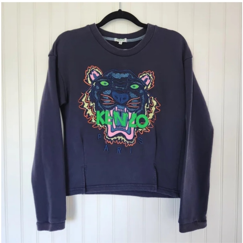 COPY - KENZO Cropped Embroidered Tiger Navy Blue Sweater size Medium